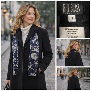 Bill Blass Signature Wool & Cashmere Coat – Classic Black Tailored Outerwear